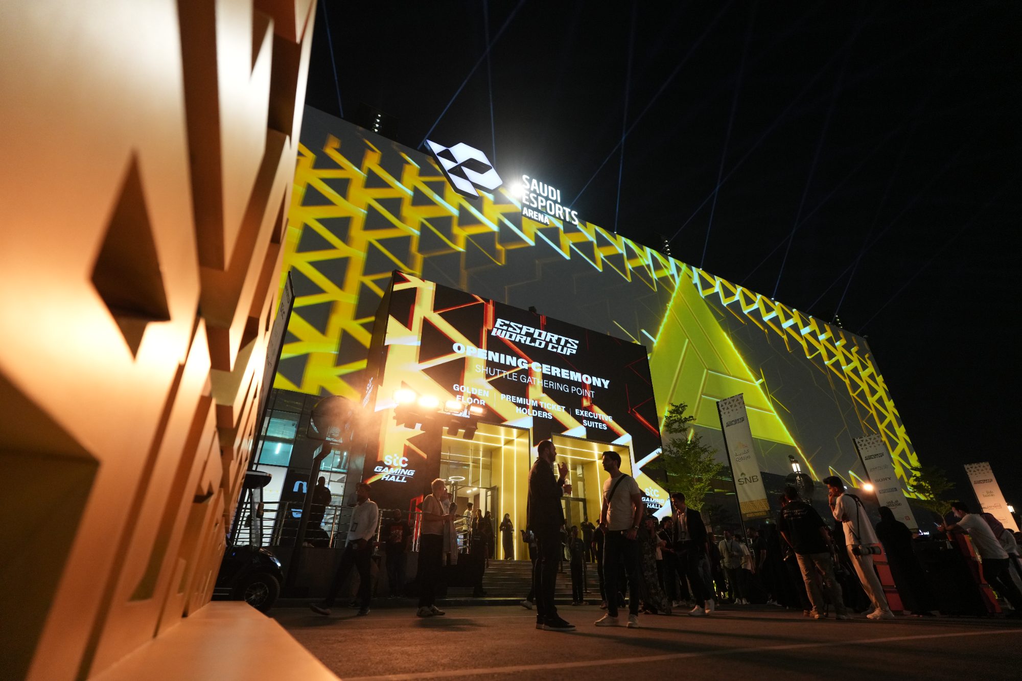 Facade projection mapping delivered by Entertainment Solutions at the Esports World Cup in Riyadh